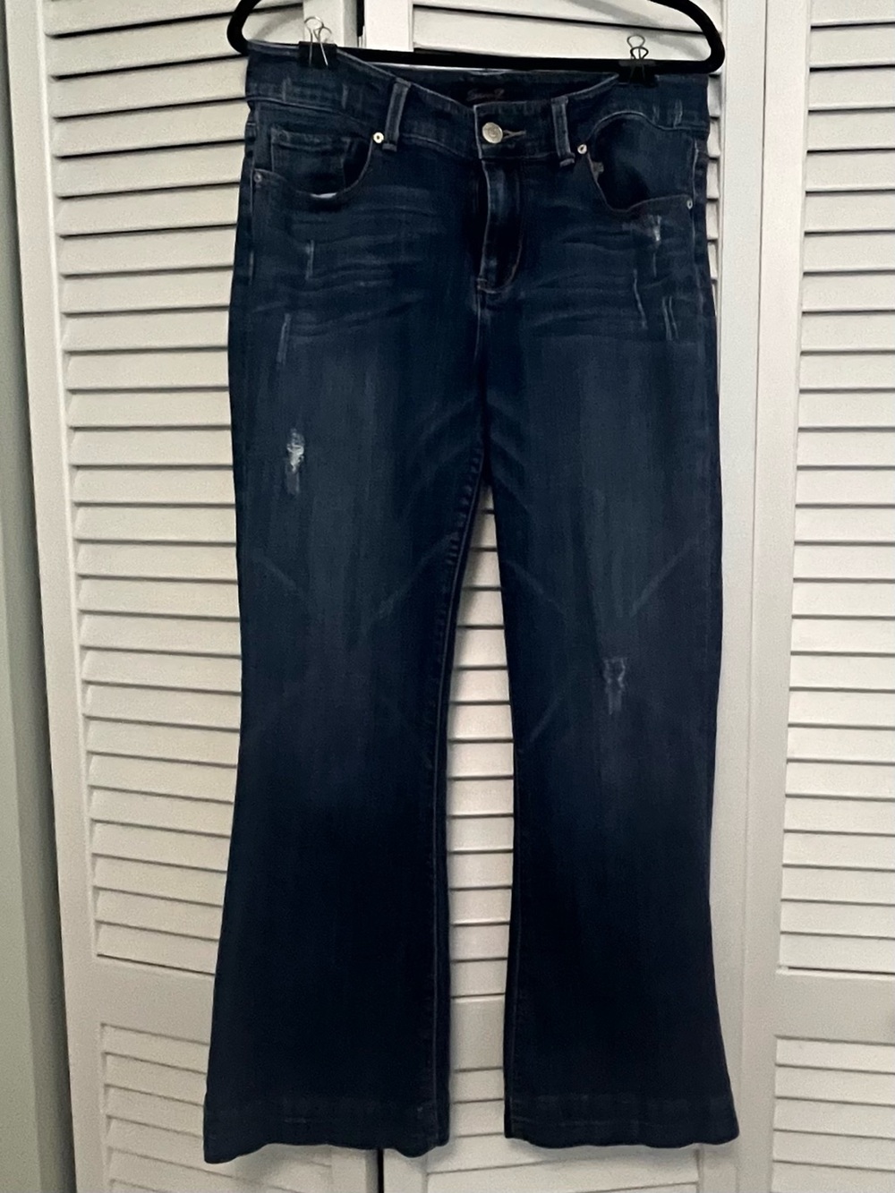 Seven7Dark Blue Women's Distressed Bootcut Jeans